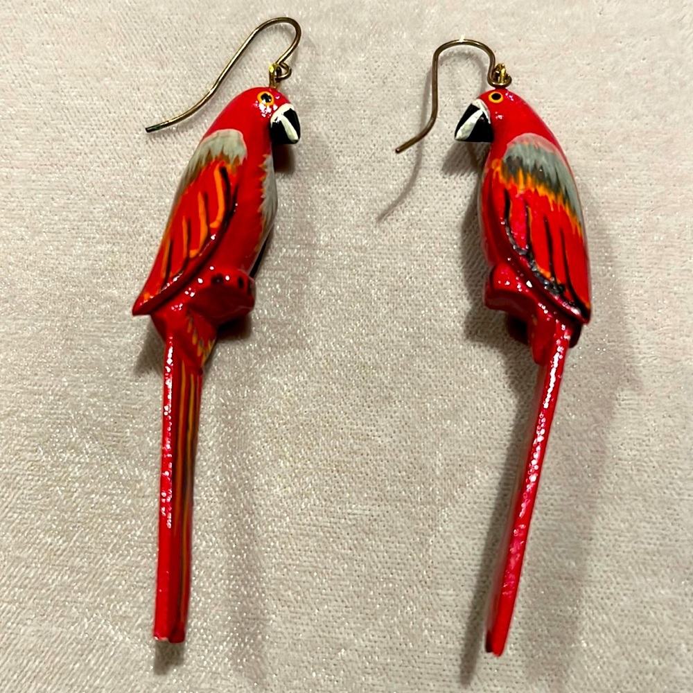 Red Parrot Hand PaintedcPierced Earrings
